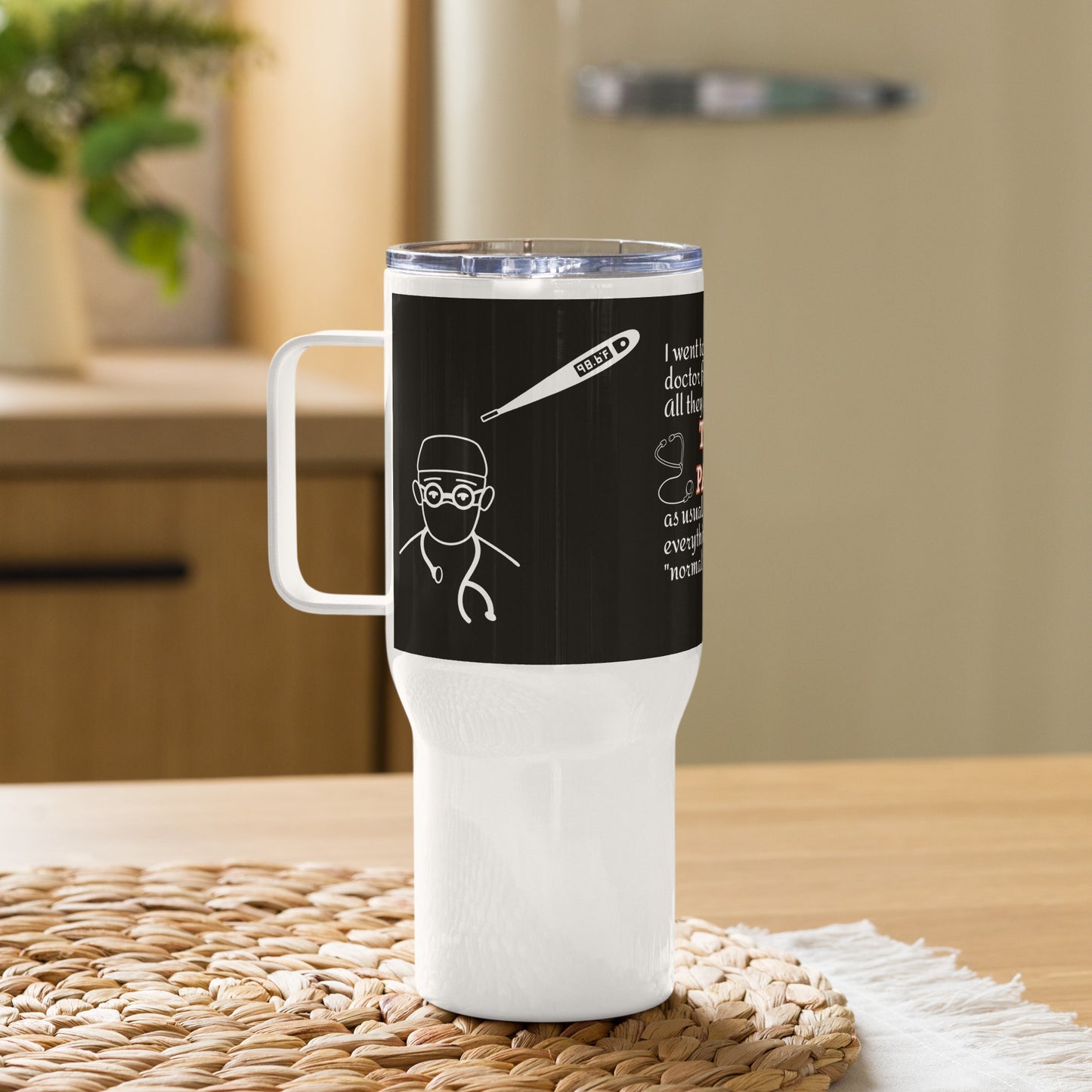 Zebra Testing Travel mug with a handle